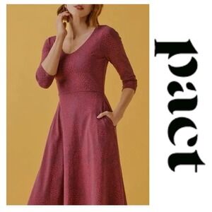 Pact Raspberry Red Organic Cotton 3/4 Sleeve Pockets Midi Dress XL